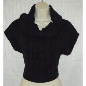 POUT Black Sz Jr Medium Cowl Neck Stretchy Short Sleeve Cropped Sweater